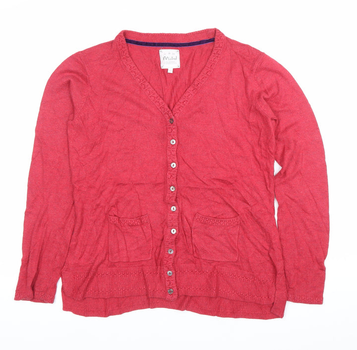 Mistral Womens Red Cardigan Size 12 V-Neck Knit Pockets