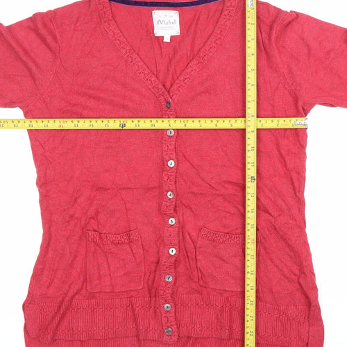 Mistral Womens Red Cardigan Size 12 V-Neck Knit Pockets