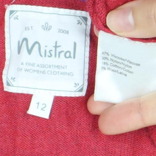 Mistral Womens Red Cardigan Size 12 V-Neck Knit Pockets