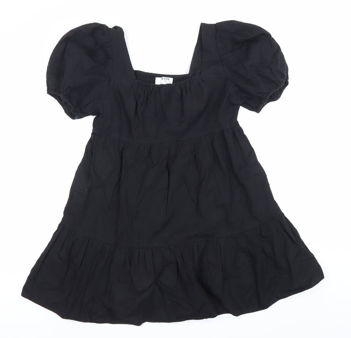Dorothy Perkins Petite Women Black Size 10 Skater Dress Puff Sleeve