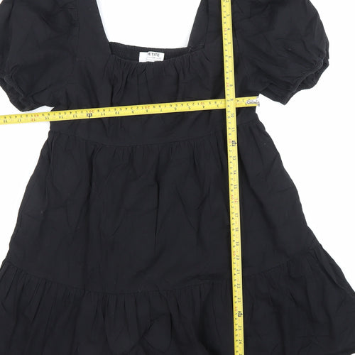 Dorothy Perkins Petite Women Black Size 10 Skater Dress Puff Sleeve