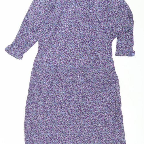 Wallis Womens Purple Floral Midi Shirt Dress Size 12 Viscose