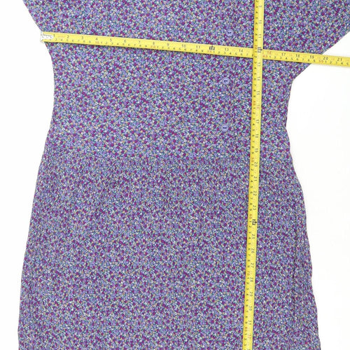 Wallis Womens Purple Floral Midi Shirt Dress Size 12 Viscose