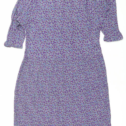 Wallis Womens Purple Floral Midi Shirt Dress Size 12 Viscose