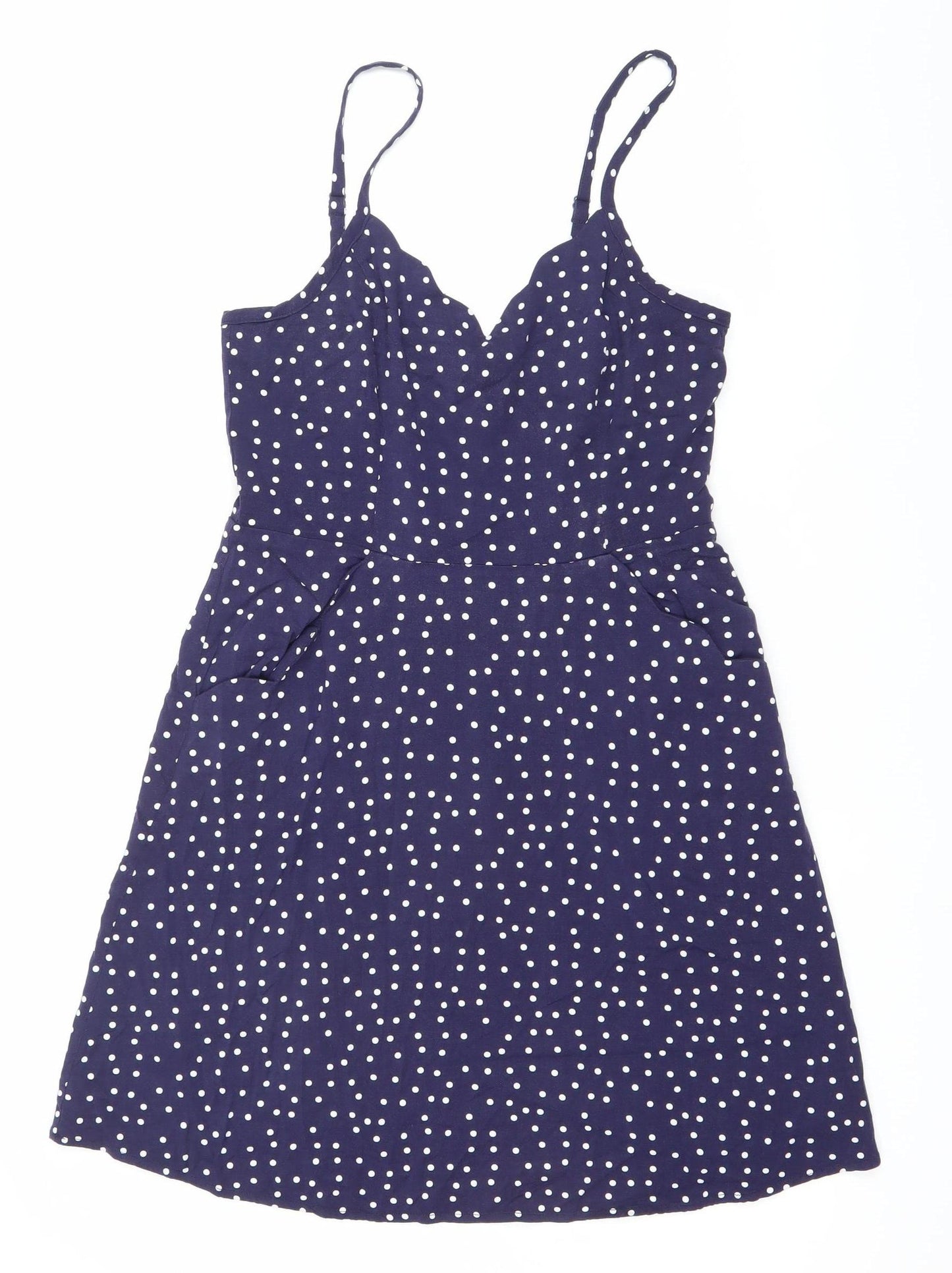 Market Spruce Women Blue Polka Dot Slip Dress Size M V-Neck