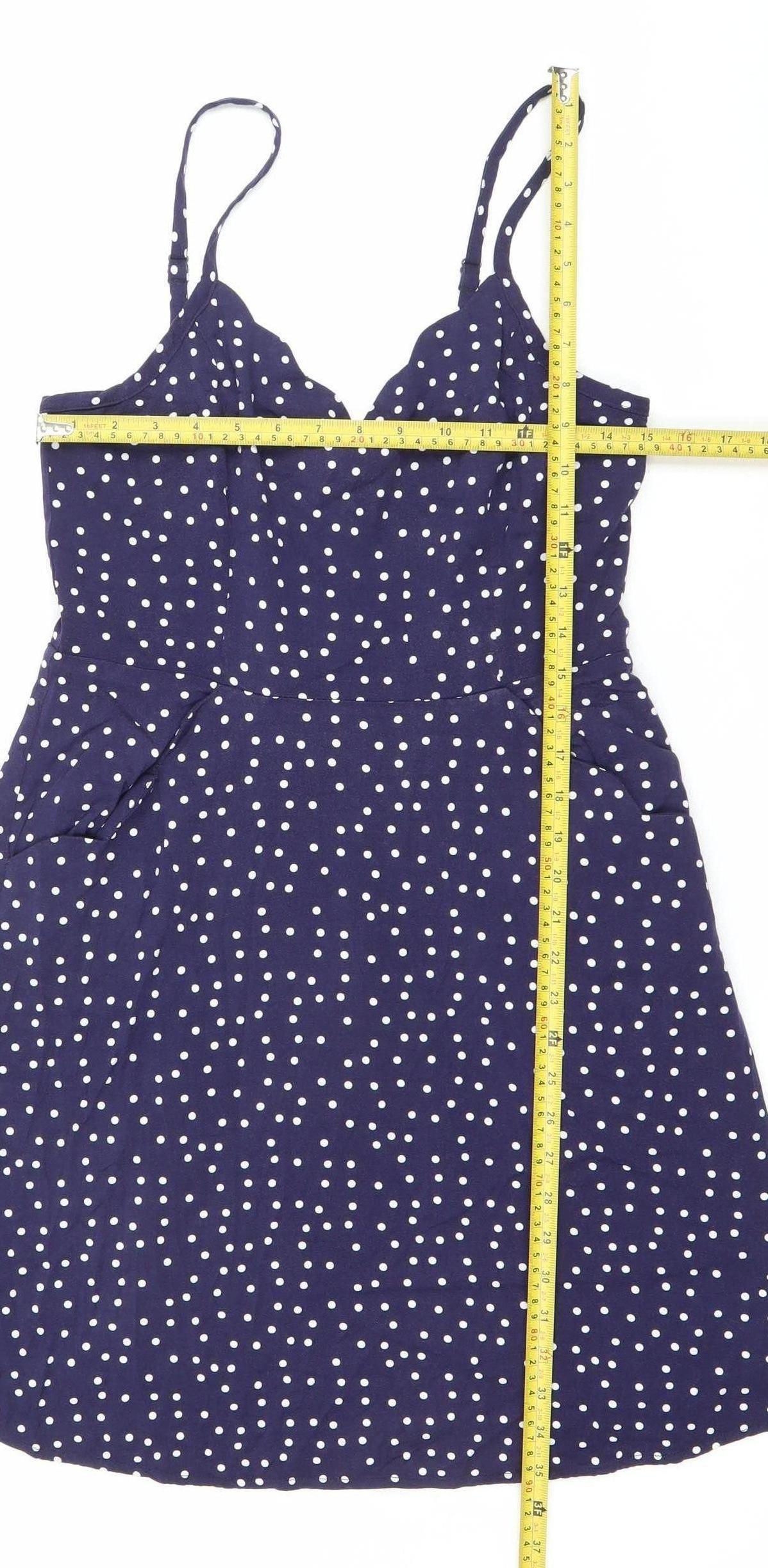 Market Spruce Women Blue Polka Dot Slip Dress Size M V-Neck