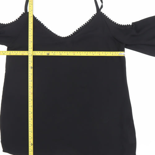 Wallis Women’s Black Cold Shoulder Blouse Size S V-Neck Chiffon