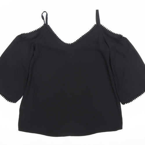 Wallis Women’s Black Cold Shoulder Blouse Size S V-Neck Chiffon