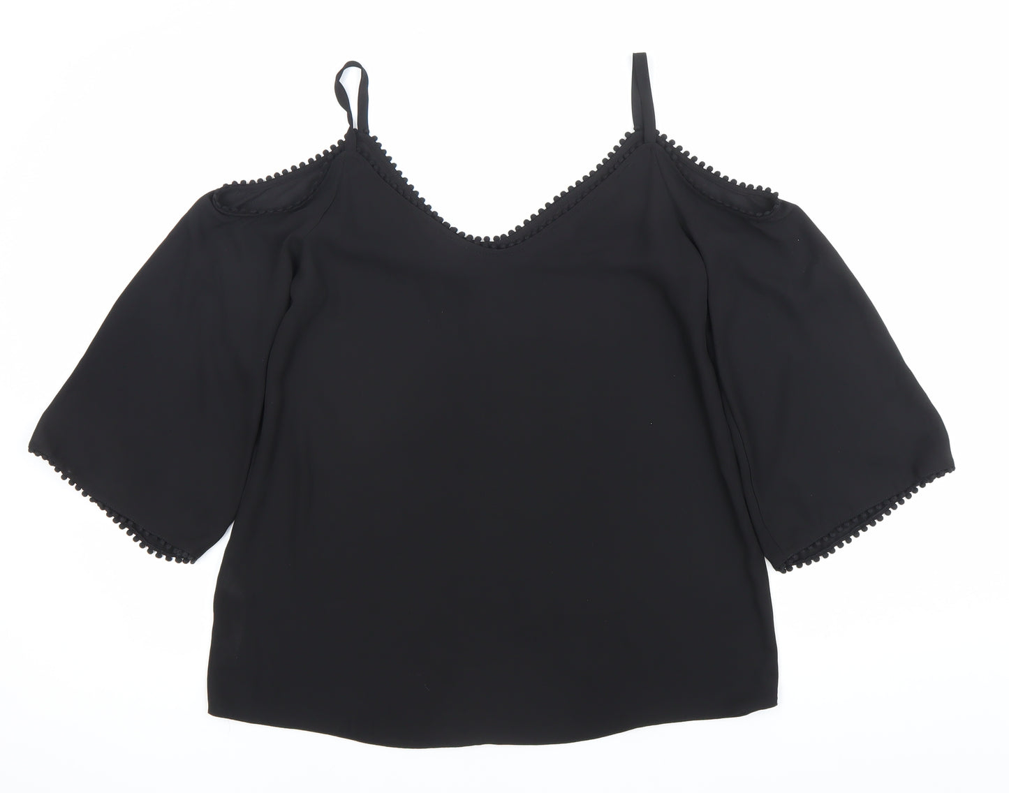 Wallis Women’s Black Cold Shoulder Blouse Size S V-Neck Chiffon