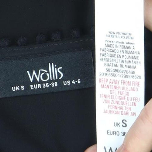Wallis Women’s Black Cold Shoulder Blouse Size S V-Neck Chiffon