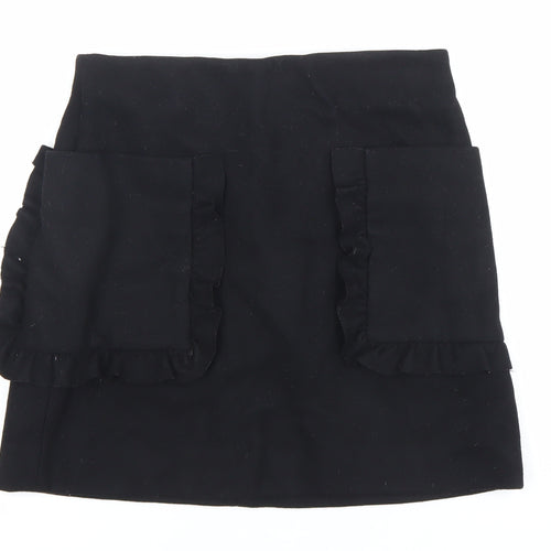 COS Women Black Wool Blend Ruffle Pocket Mini Skirt Size 12