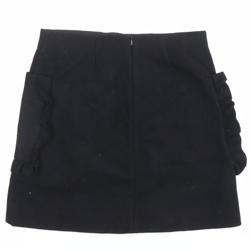 COS Women Black Wool Blend Ruffle Pocket Mini Skirt Size 12