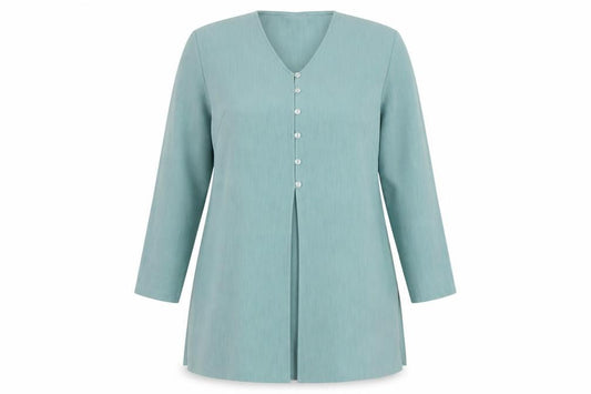Front view of Your 6th Sense Women’s Green Tunic Blouse, size UK 16, Button-Up V-Neck
