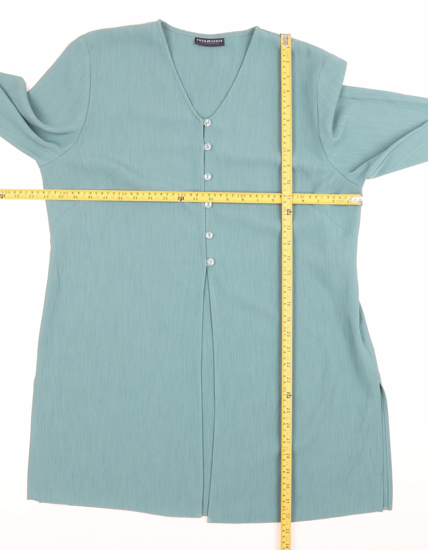 Your 6th Sense Women’s Green Tunic Blouse Size 16 Button-Up V-Neck