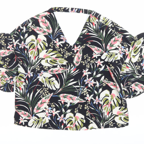 Blue Vanilla Womens Multicoloured Floral Wrap Ruffle Blouse Size 10