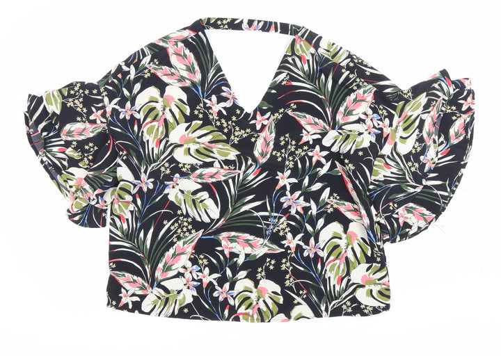 Blue Vanilla Womens Multicoloured Floral Wrap Ruffle Blouse Size 10