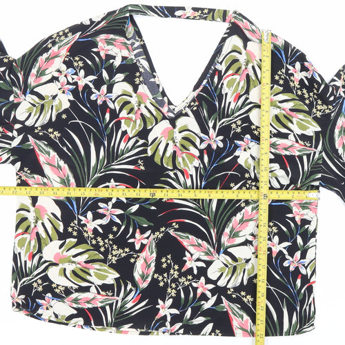 Blue Vanilla Womens Multicoloured Floral Wrap Ruffle Blouse Size 10