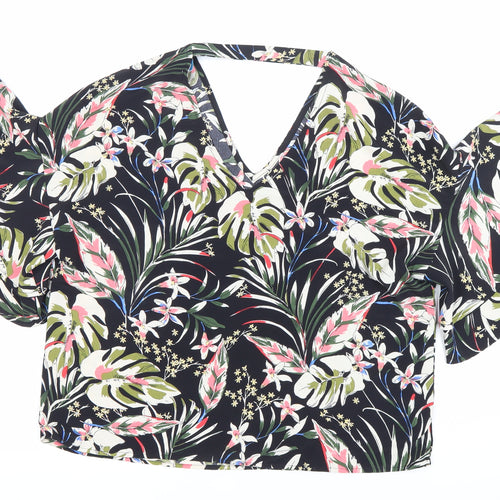 Blue Vanilla Womens Multicoloured Floral Wrap Ruffle Blouse Size 10