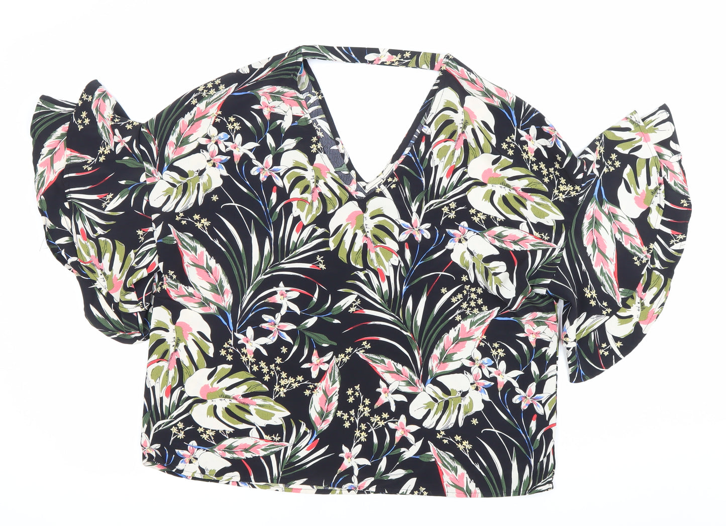 Blue Vanilla Womens Multicoloured Floral Wrap Ruffle Blouse Size 10