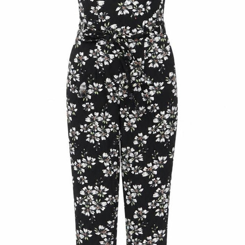 Miss Selfridge Womens Black Floral Sleeveless Jumpsuit Size 8