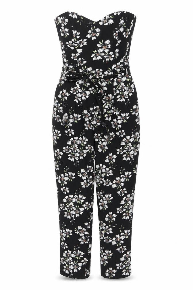 Miss Selfridge Womens Black Floral Sleeveless Jumpsuit Size 8