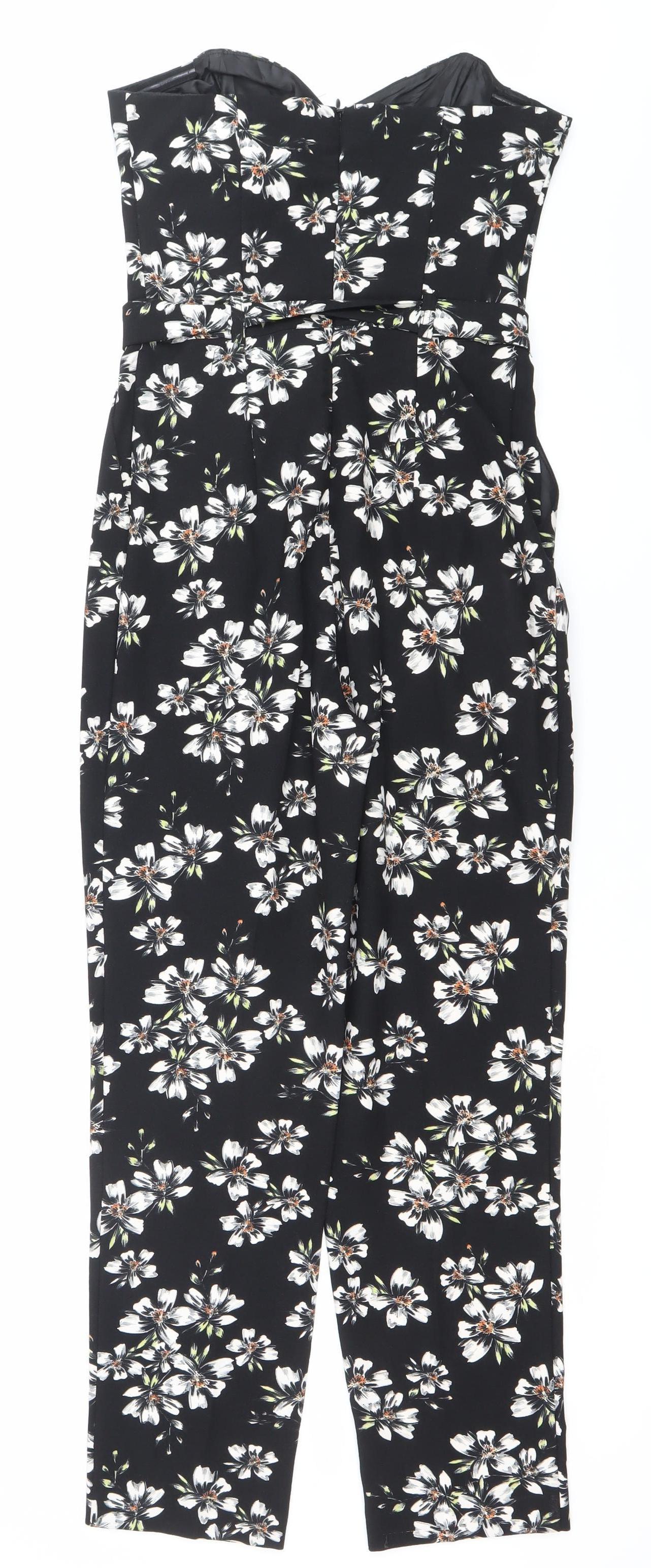 Miss Selfridge Womens Black Floral Sleeveless Jumpsuit Size 8