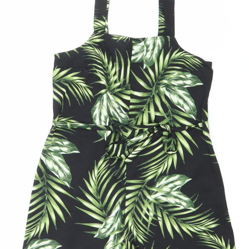 New Look Women’s Black Tropical Print Playsuit Size 6 Zip Summer Outfit