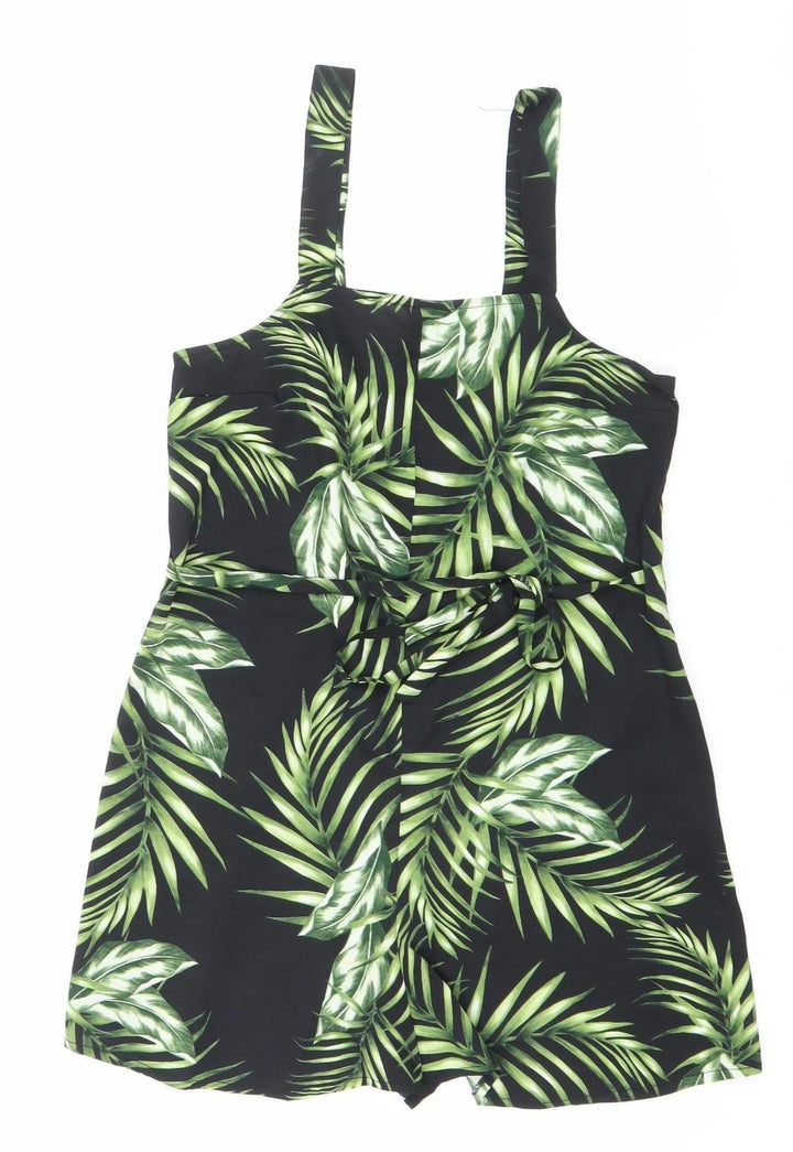 New Look Women’s Black Tropical Print Playsuit Size 6 Zip Summer Outfit