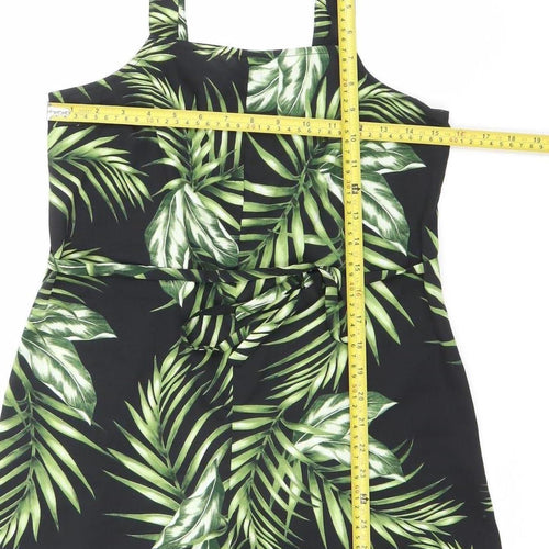 New Look Women’s Black Tropical Print Playsuit Size 6 Zip Summer Outfit