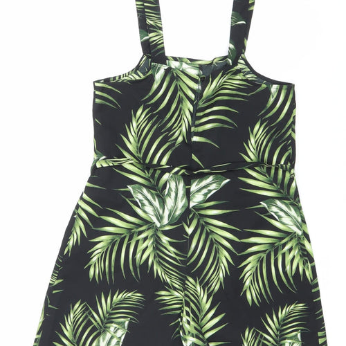 New Look Women’s Black Tropical Print Playsuit Size 6 Zip Summer Outfit