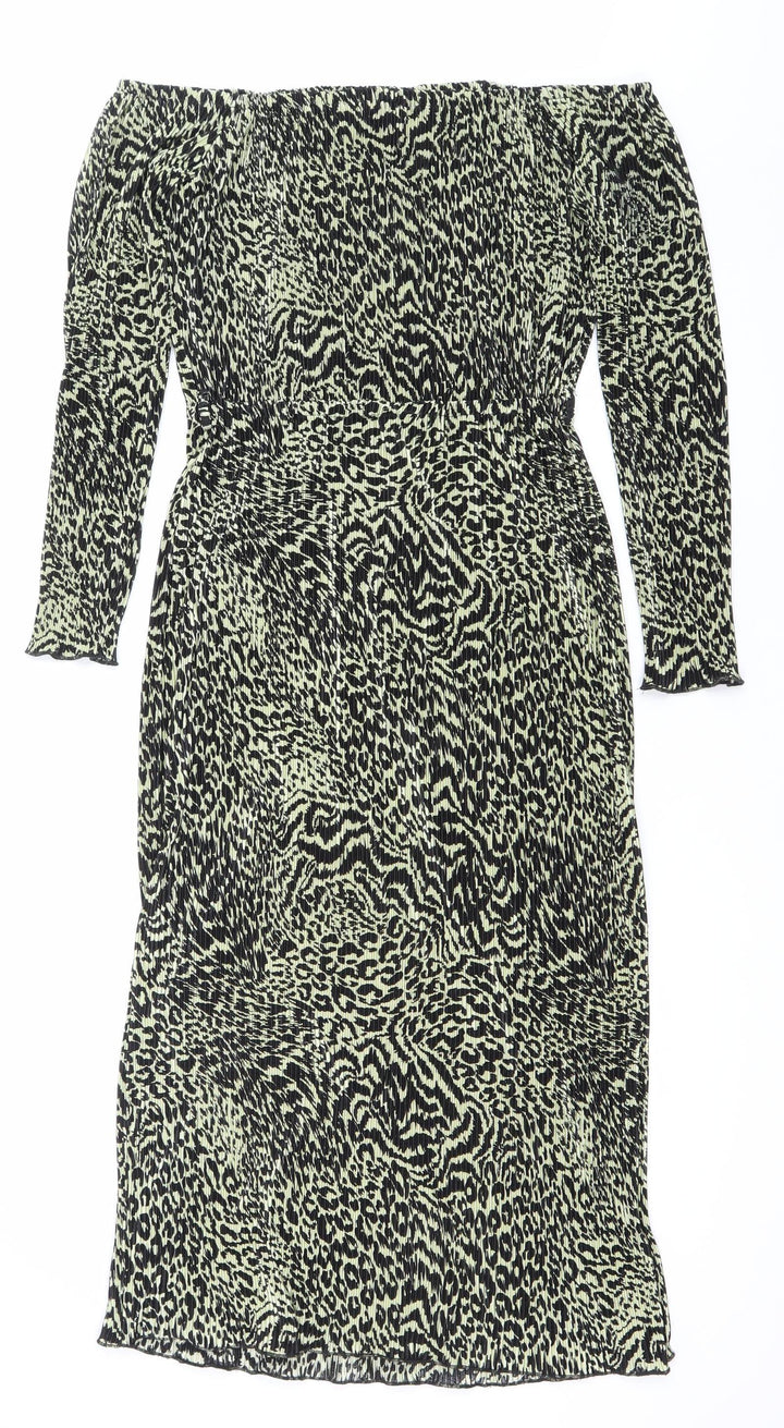 ASOS Women’s Green Black Leopard Print One Shoulder Bodycon Mini Dress UK 10