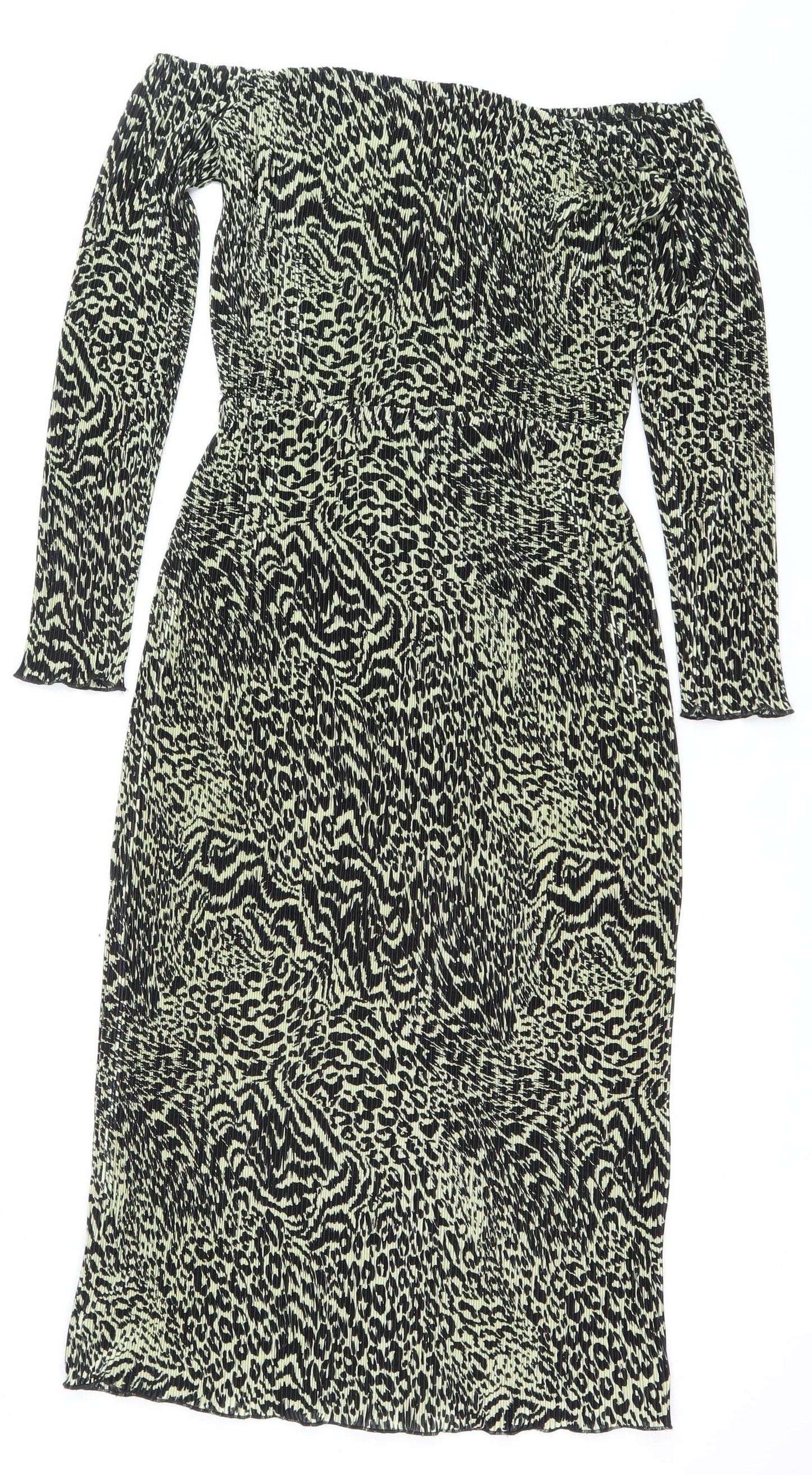ASOS Women’s Green Black Leopard Print One Shoulder Bodycon Mini Dress UK 10