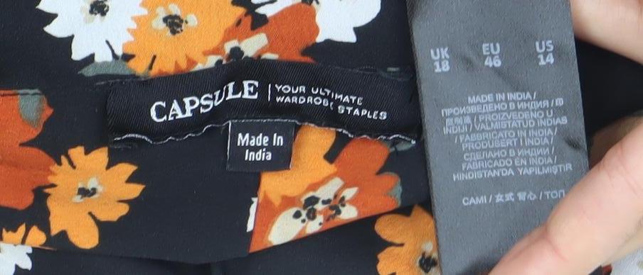 Capsule Womens Black Floral V-Neck Camisole Top Size 18