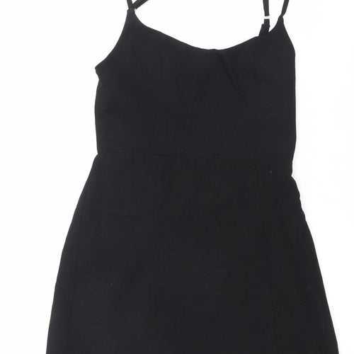 Zara Women Black Mini Slip Dress Size M Square Neck Sleeveless