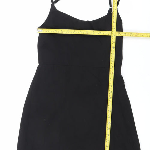 Zara Women Black Mini Slip Dress Size M Square Neck Sleeveless