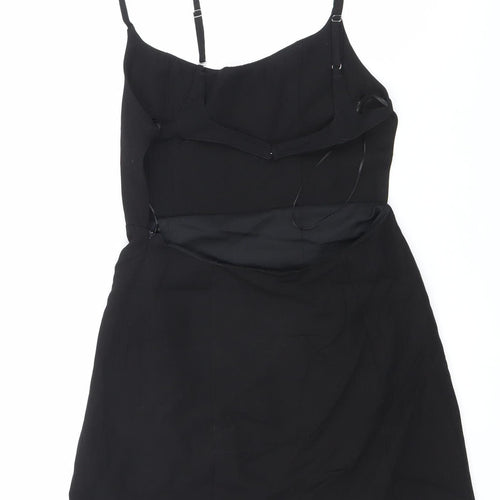 Zara Women Black Mini Slip Dress Size M Square Neck Sleeveless