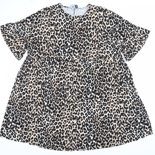 ASOS Women’s Beige Leopard Print Smock Dress Size 10 Cotton