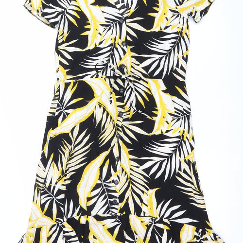 Roman Womens Black Yellow Tropical Shirt Dress Size 10 Viscose Summer