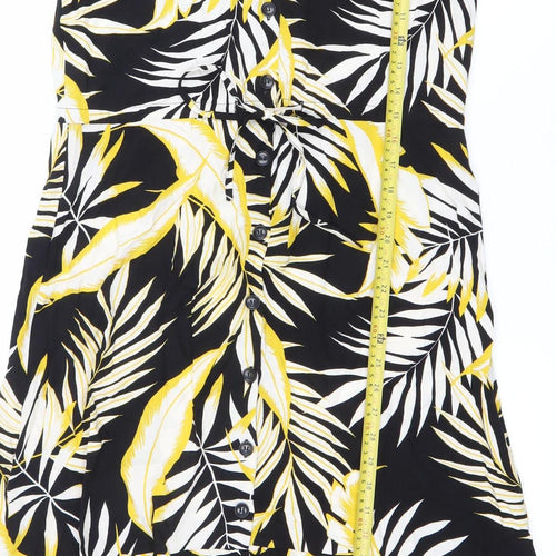 Roman Womens Black Yellow Tropical Shirt Dress Size 10 Viscose Summer