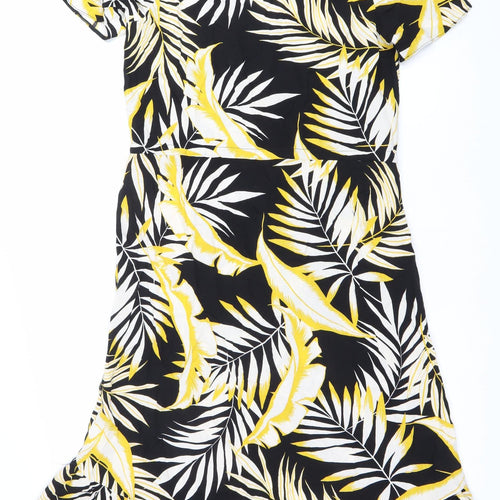 Roman Womens Black Yellow Tropical Shirt Dress Size 10 Viscose Summer