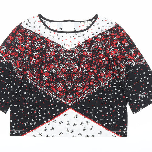 River Island Women’s Black Red Floral Cropped Blouse UK 10
