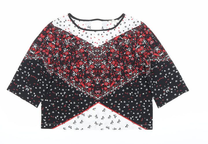 River Island Women’s Black Red Floral Cropped Blouse UK 10
