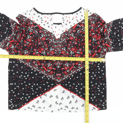 River Island Women’s Black Red Floral Cropped Blouse UK 10