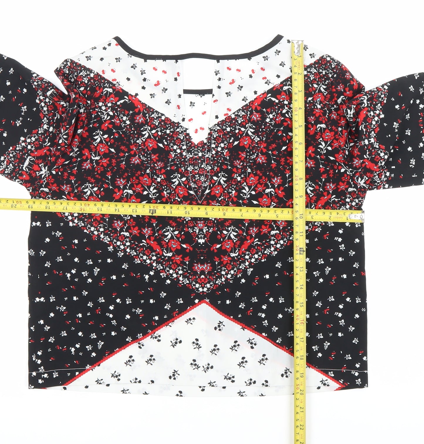 River Island Women’s Black Red Floral Cropped Blouse UK 10