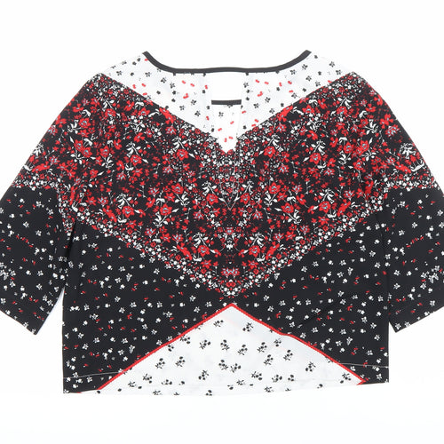 River Island Women’s Black Red Floral Cropped Blouse UK 10