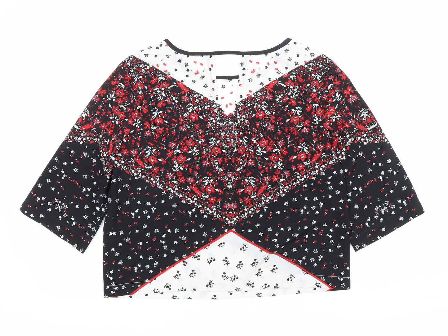 River Island Women’s Black Red Floral Cropped Blouse UK 10