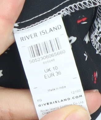River Island Women’s Black Red Floral Cropped Blouse UK 10
