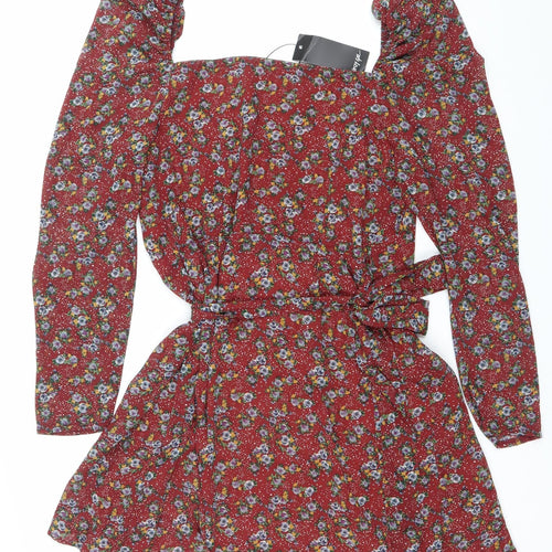 Nasty Gal Womens Red Floral Ruched Mini Bodycon Dress Size 12