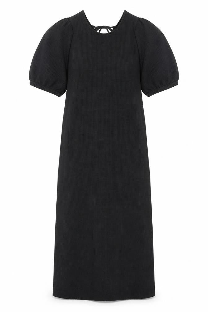 H&M Women Black XS Shift Puff Sleeve Tie Neck Knee Length Dress