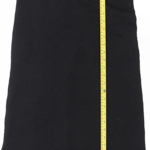 H&M Women Black XS Shift Puff Sleeve Tie Neck Knee Length Dress